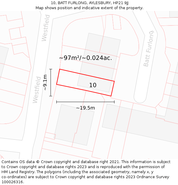 10, BATT FURLONG, AYLESBURY, HP21 9JJ: Plot and title map