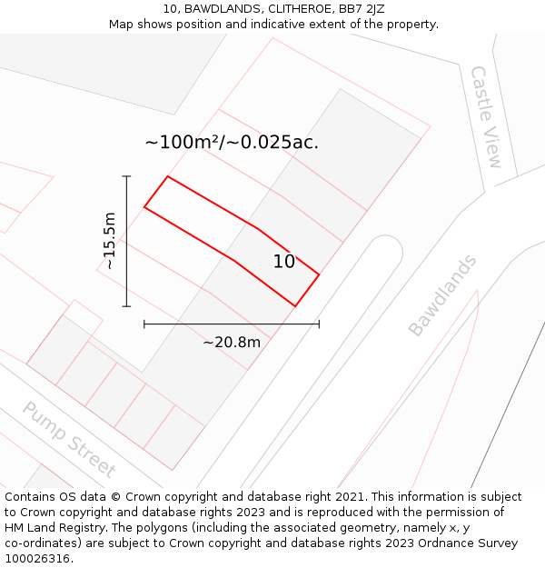 10, BAWDLANDS, CLITHEROE, BB7 2JZ: Plot and title map