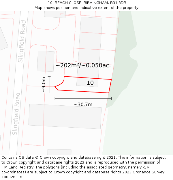 10, BEACH CLOSE, BIRMINGHAM, B31 3DB: Plot and title map