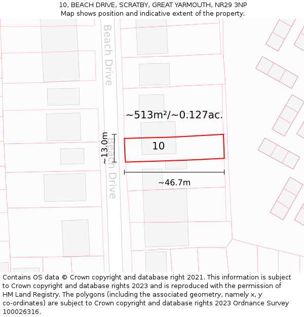 10, BEACH DRIVE, SCRATBY, GREAT YARMOUTH, NR29 3NP: Plot and title map