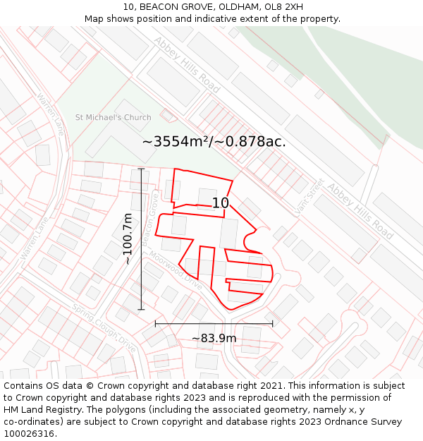 10, BEACON GROVE, OLDHAM, OL8 2XH: Plot and title map