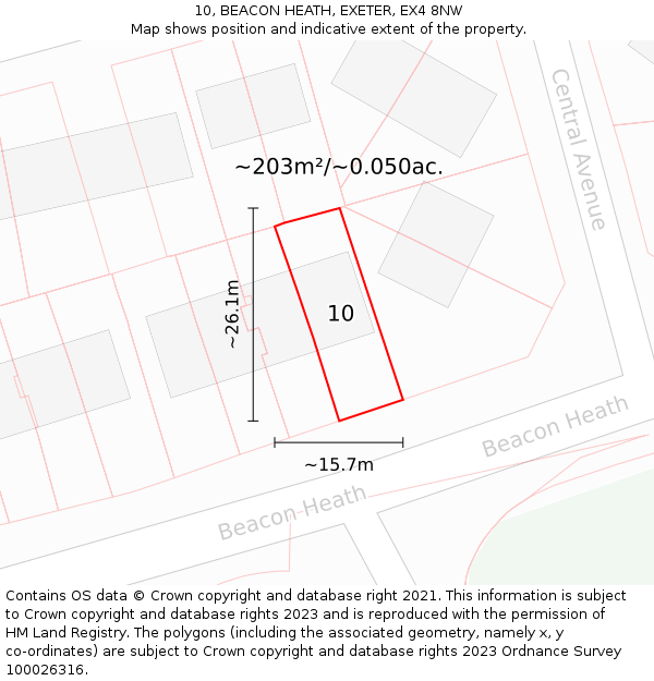 10, BEACON HEATH, EXETER, EX4 8NW: Plot and title map