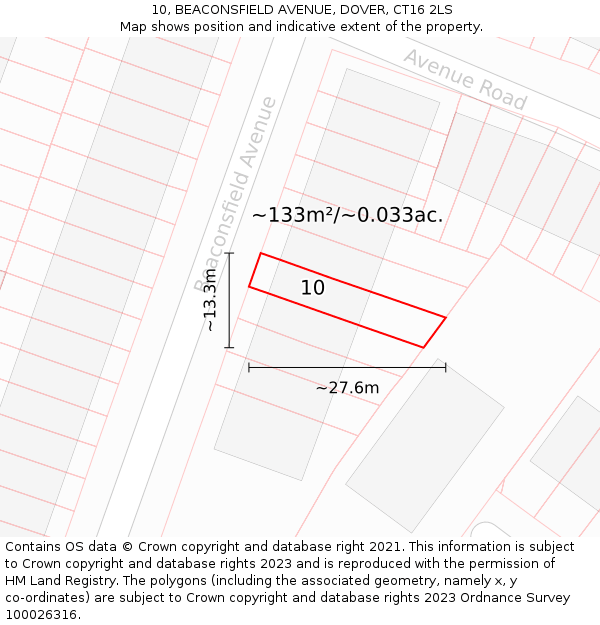 10, BEACONSFIELD AVENUE, DOVER, CT16 2LS: Plot and title map
