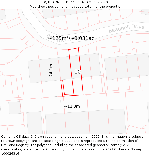 10, BEADNELL DRIVE, SEAHAM, SR7 7WG: Plot and title map