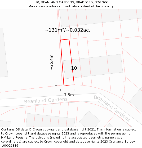 10, BEANLAND GARDENS, BRADFORD, BD6 3PP: Plot and title map