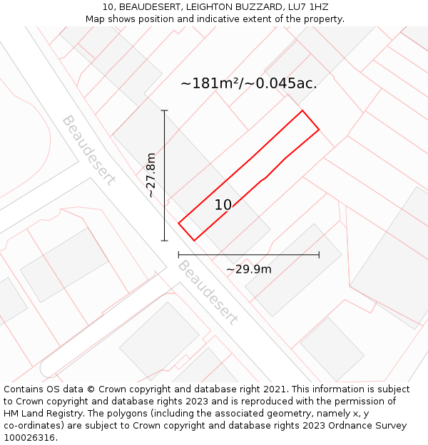 10, BEAUDESERT, LEIGHTON BUZZARD, LU7 1HZ: Plot and title map