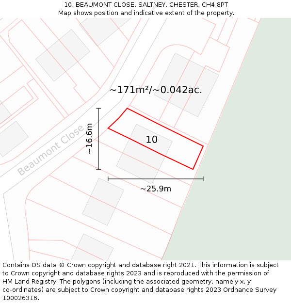 10, BEAUMONT CLOSE, SALTNEY, CHESTER, CH4 8PT: Plot and title map