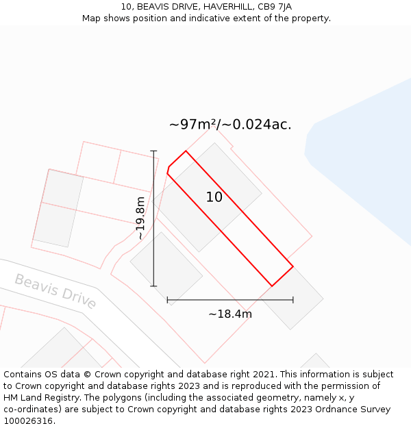 10, BEAVIS DRIVE, HAVERHILL, CB9 7JA: Plot and title map