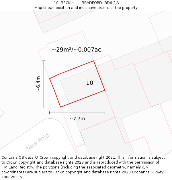 10, BECK HILL, BRADFORD, BD6 2JA: Plot and title map