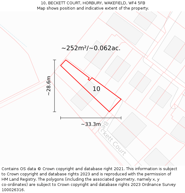 10, BECKETT COURT, HORBURY, WAKEFIELD, WF4 5FB: Plot and title map