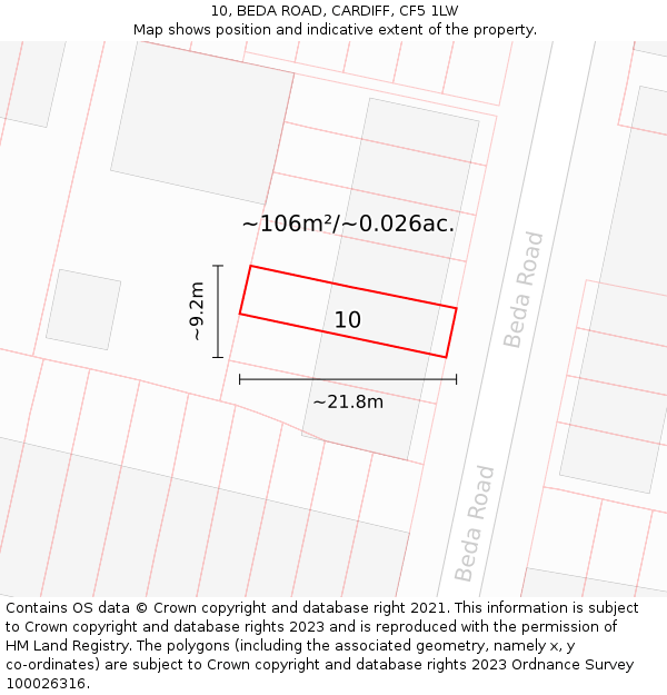 10, BEDA ROAD, CARDIFF, CF5 1LW: Plot and title map