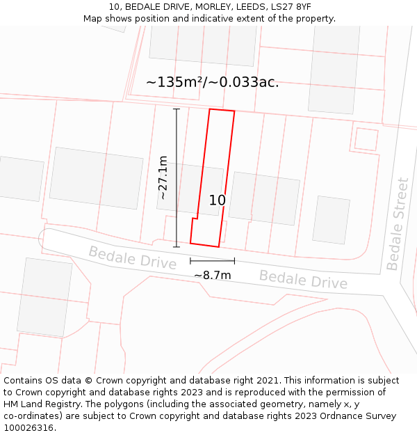 10, BEDALE DRIVE, MORLEY, LEEDS, LS27 8YF: Plot and title map