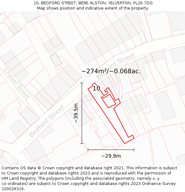 10, BEDFORD STREET, BERE ALSTON, YELVERTON, PL20 7DG: Plot and title map