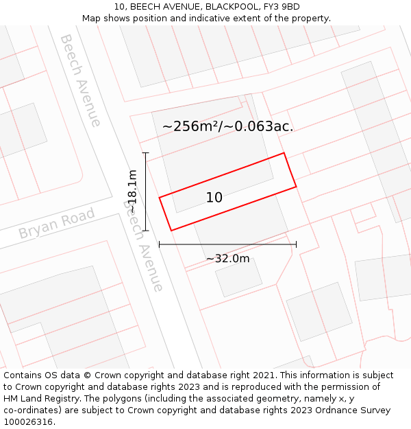 10, BEECH AVENUE, BLACKPOOL, FY3 9BD: Plot and title map