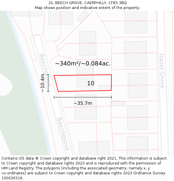 10, BEECH GROVE, CAERPHILLY, CF83 3BQ: Plot and title map