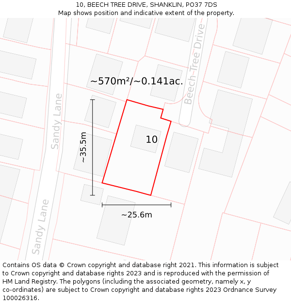 10, BEECH TREE DRIVE, SHANKLIN, PO37 7DS: Plot and title map