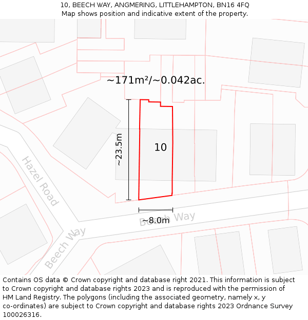 10, BEECH WAY, ANGMERING, LITTLEHAMPTON, BN16 4FQ: Plot and title map