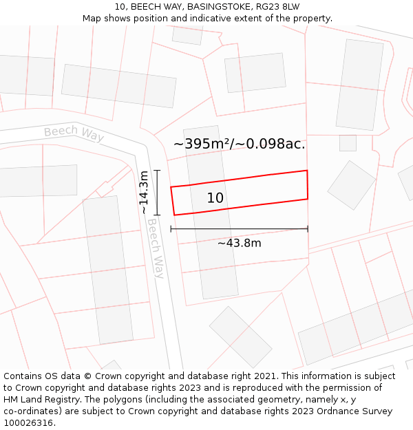 10, BEECH WAY, BASINGSTOKE, RG23 8LW: Plot and title map