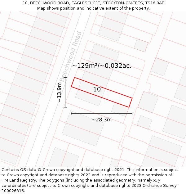 10, BEECHWOOD ROAD, EAGLESCLIFFE, STOCKTON-ON-TEES, TS16 0AE: Plot and title map