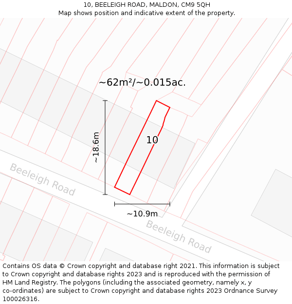 10, BEELEIGH ROAD, MALDON, CM9 5QH: Plot and title map