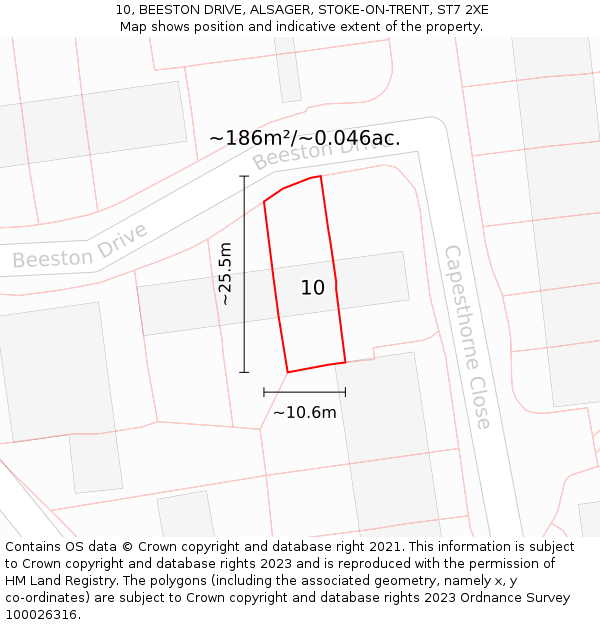10, BEESTON DRIVE, ALSAGER, STOKE-ON-TRENT, ST7 2XE: Plot and title map