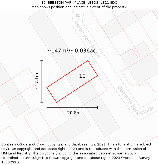 10, BEESTON PARK PLACE, LEEDS, LS11 8DQ: Plot and title map