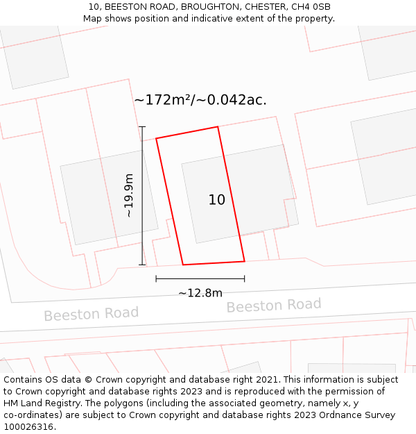 10, BEESTON ROAD, BROUGHTON, CHESTER, CH4 0SB: Plot and title map