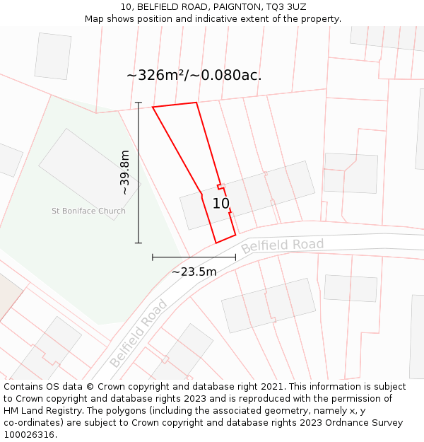 10, BELFIELD ROAD, PAIGNTON, TQ3 3UZ: Plot and title map