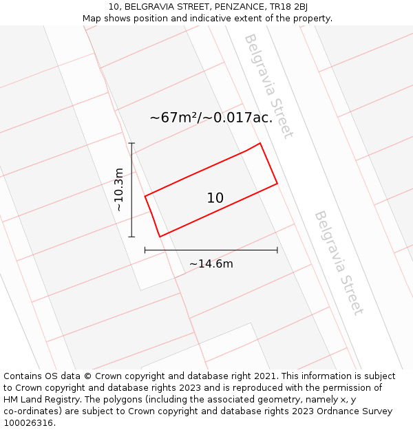 10, BELGRAVIA STREET, PENZANCE, TR18 2BJ: Plot and title map