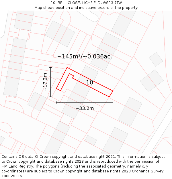 10, BELL CLOSE, LICHFIELD, WS13 7TW: Plot and title map