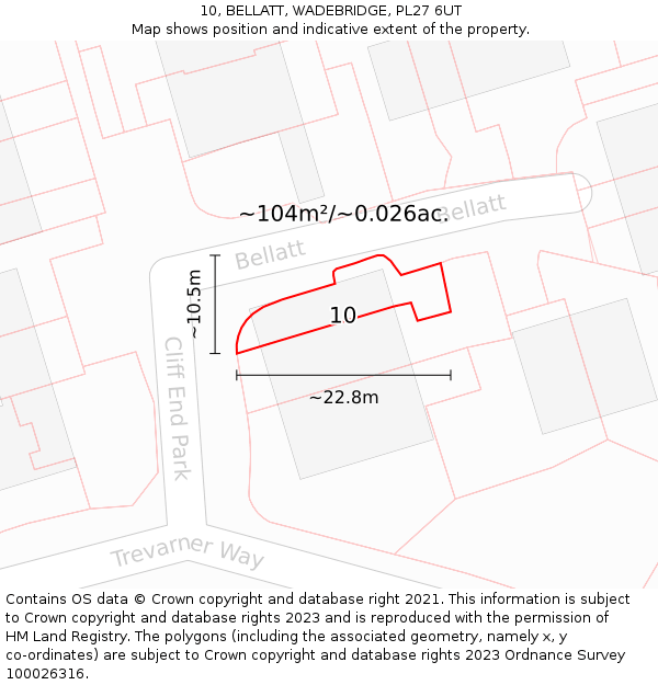 10, BELLATT, WADEBRIDGE, PL27 6UT: Plot and title map