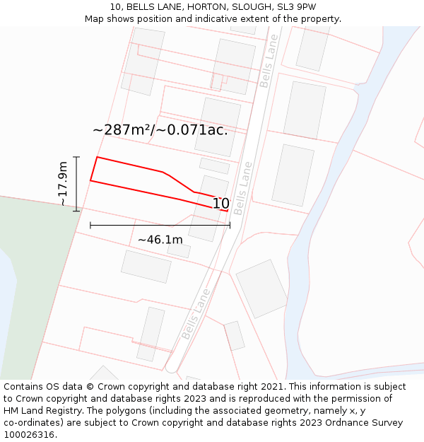 10, BELLS LANE, HORTON, SLOUGH, SL3 9PW: Plot and title map