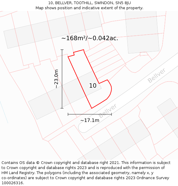 10, BELLVER, TOOTHILL, SWINDON, SN5 8JU: Plot and title map