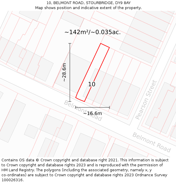 10, BELMONT ROAD, STOURBRIDGE, DY9 8AY: Plot and title map