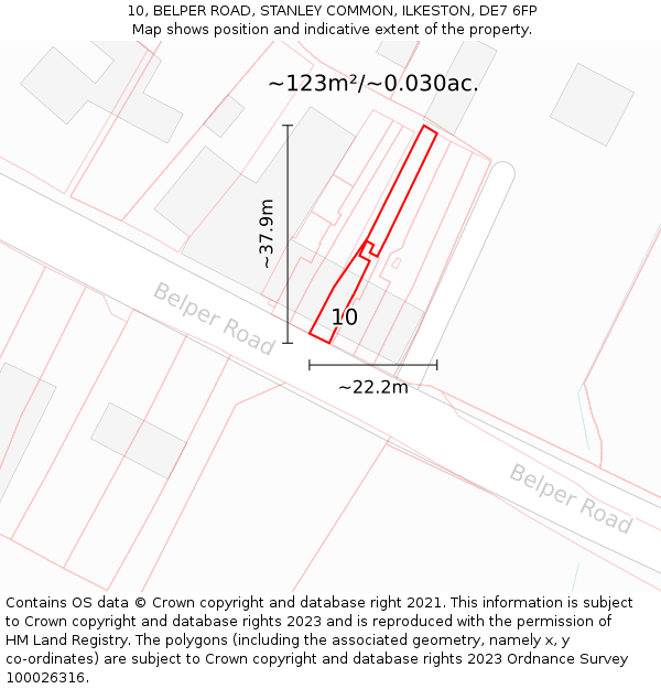 10, BELPER ROAD, STANLEY COMMON, ILKESTON, DE7 6FP: Plot and title map
