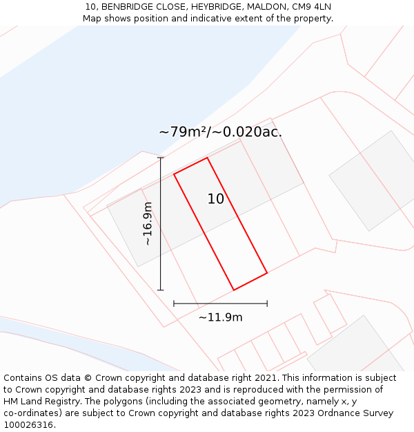 10, BENBRIDGE CLOSE, HEYBRIDGE, MALDON, CM9 4LN: Plot and title map