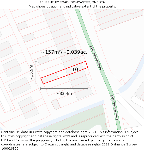 10, BENTLEY ROAD, DONCASTER, DN5 9TA: Plot and title map