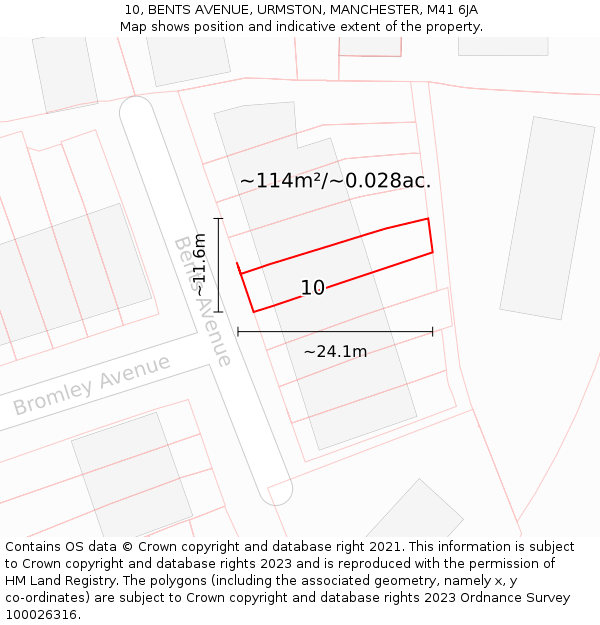 10, BENTS AVENUE, URMSTON, MANCHESTER, M41 6JA: Plot and title map