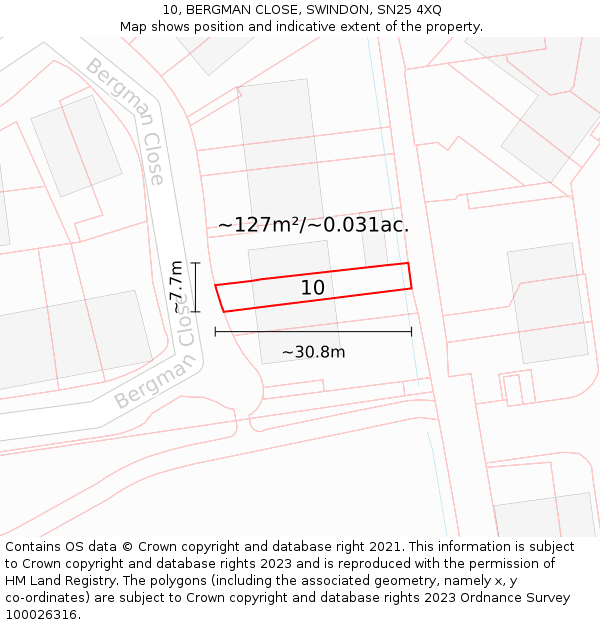 10, BERGMAN CLOSE, SWINDON, SN25 4XQ: Plot and title map