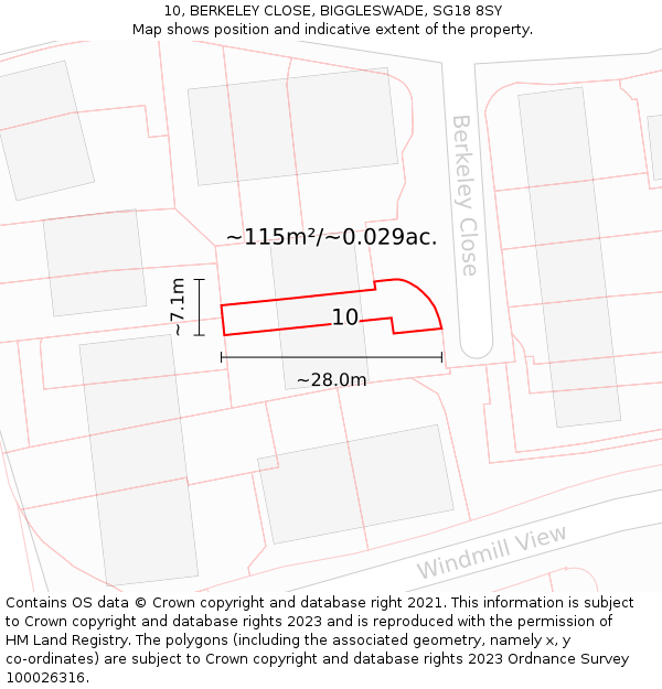 10, BERKELEY CLOSE, BIGGLESWADE, SG18 8SY: Plot and title map
