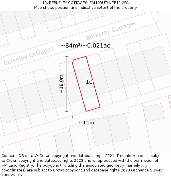 10, BERKELEY COTTAGES, FALMOUTH, TR11 2BN: Plot and title map