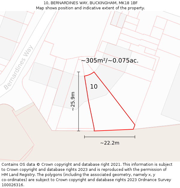 10, BERNARDINES WAY, BUCKINGHAM, MK18 1BF: Plot and title map