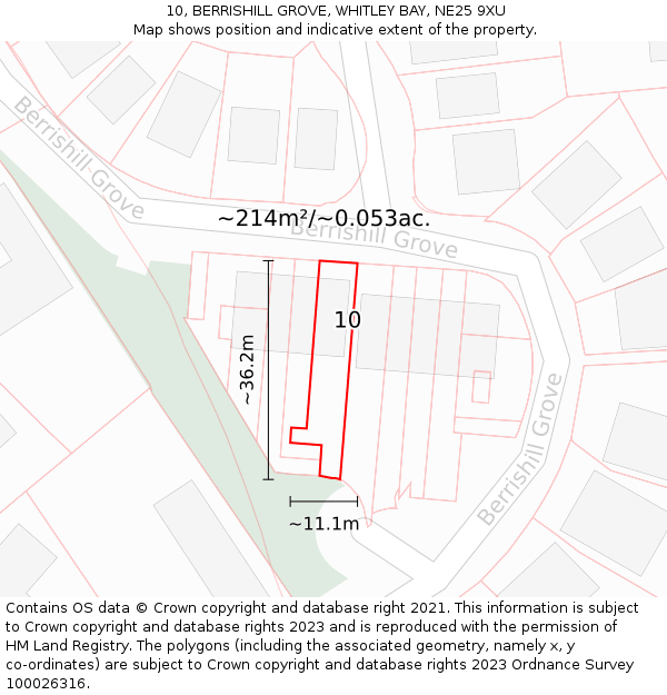 10, BERRISHILL GROVE, WHITLEY BAY, NE25 9XU: Plot and title map