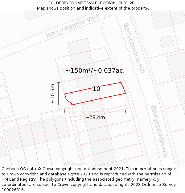 10, BERRYCOOMBE VALE, BODMIN, PL31 2PH: Plot and title map