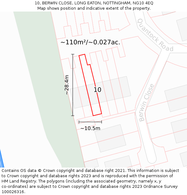 10, BERWIN CLOSE, LONG EATON, NOTTINGHAM, NG10 4EQ: Plot and title map