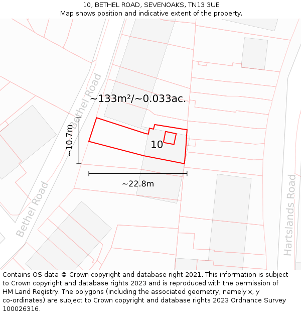 10, BETHEL ROAD, SEVENOAKS, TN13 3UE: Plot and title map