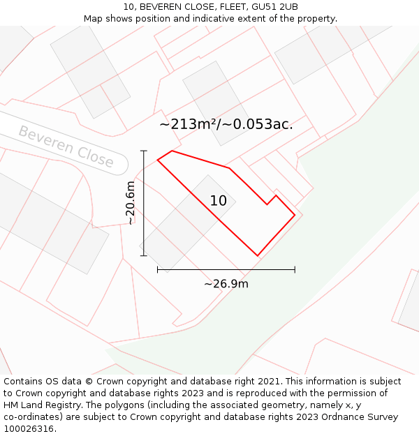 10, BEVEREN CLOSE, FLEET, GU51 2UB: Plot and title map