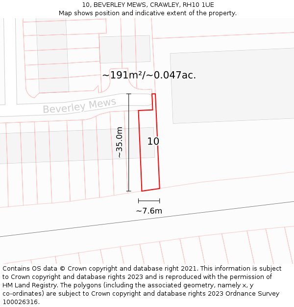 10, BEVERLEY MEWS, CRAWLEY, RH10 1UE: Plot and title map