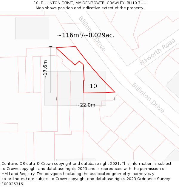 10, BILLINTON DRIVE, MAIDENBOWER, CRAWLEY, RH10 7UU: Plot and title map