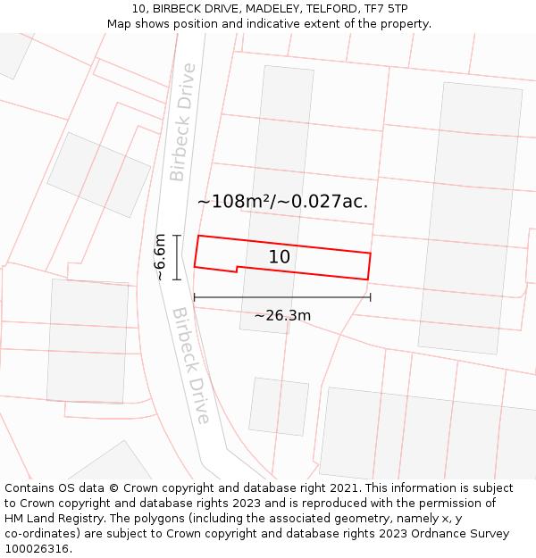 10, BIRBECK DRIVE, MADELEY, TELFORD, TF7 5TP: Plot and title map